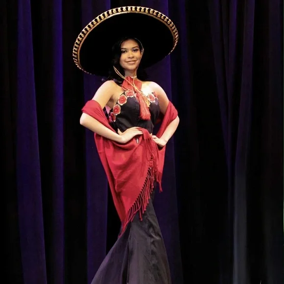 black and red mexican dress Mexican Floral Embroidered plus size princess gown with Charro, Ruffles, and Appliques for Flower Girls